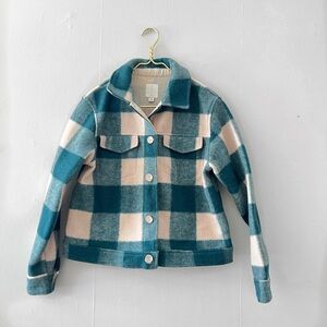 Joie Plaid Jean Jacket in Teal and Beige